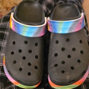 CROCS Kids Black Sandals with Rainbow Strap